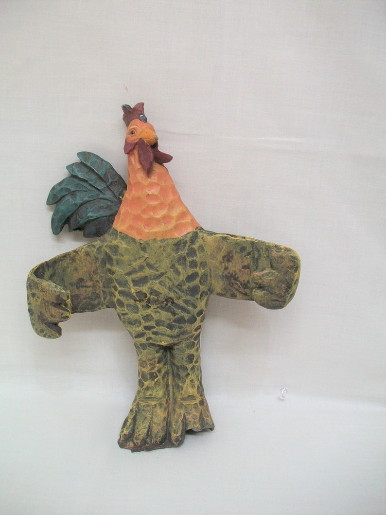 Vintage Rooster Sculpture, Outdoors Rooster Art, Country Decorative Rooster Garden Art, Rooster Plant Pot Sitter, Country Farmhouse Decor image 1