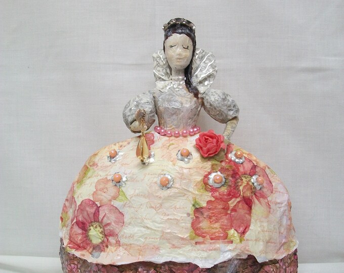 Handmade Paper Mache Box, Doll Topped Box, Paper Mache Art Box, Paper