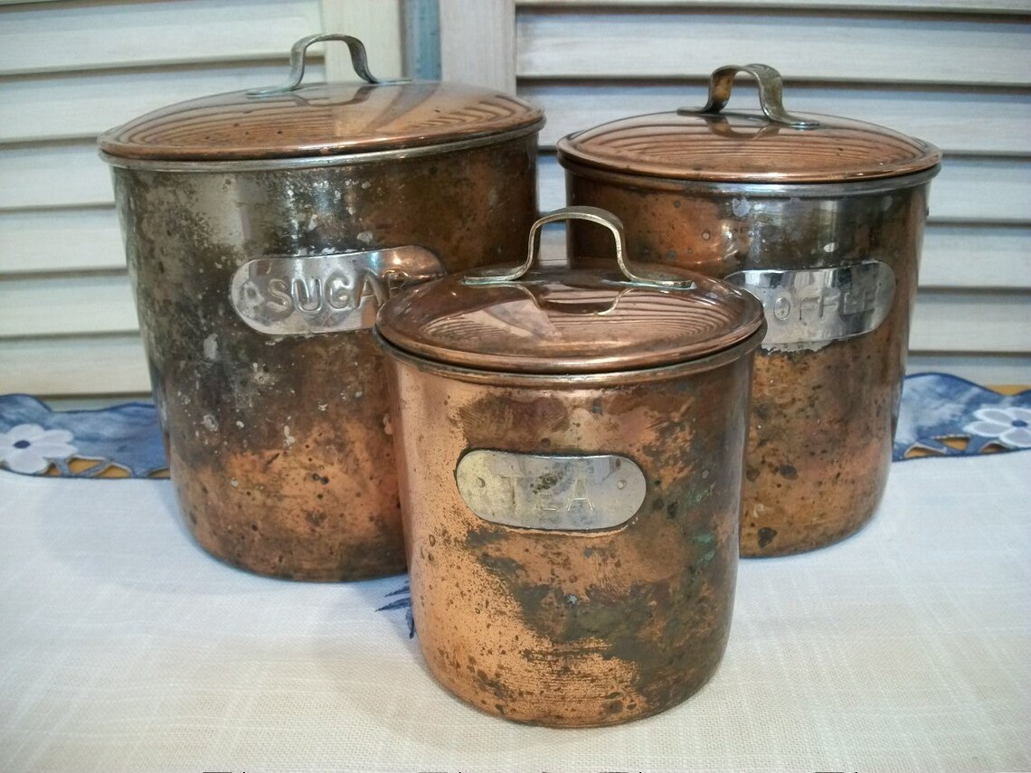 Vintage Copper Canister Set Rustic Copper Canisters Set of 3 Etsy