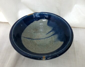 Vintage stoneware Glazed Bowl, Small Planter Bowl, Small Serving Bowl, Dark Colbalt Blue Glazed Stoneware, Decorative Glazed Bowl,