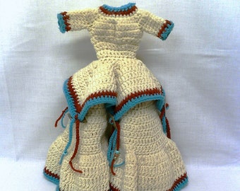 Vintage Native American Crochet Dress, Handmade from 1980s, 16 inch Doll Dress, Doll Clothes, Crochet Doll Dress, Bed Dolls, Pillow Dolls