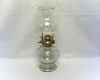 Vintage Oil Lamp, Round Base Oil Lamp, Hurricane Lamp, Glass Oil Lamp, Clear Glass Oil Lamp, Camping Gear,