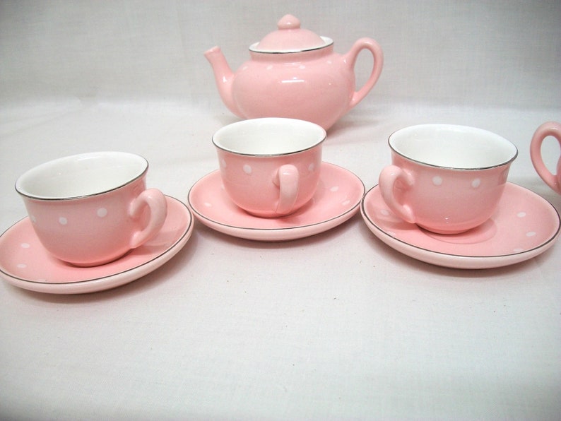 Vintage Childs Tea Set Small Tea Set Pink Polka Dot Tea Set Etsy
