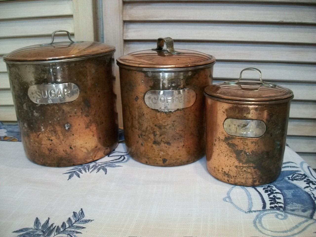 Vintage Copper Canister Set Rustic Copper Canisters Set of 3 Etsy