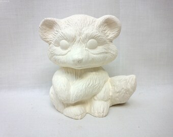 Craft supplies, Ceramic Bisque Raccoon, Ready to paint Bisque, Raccoon Figure, Cute Little Raccoon to Paint, Ceramic Crafts, Bisqueware,