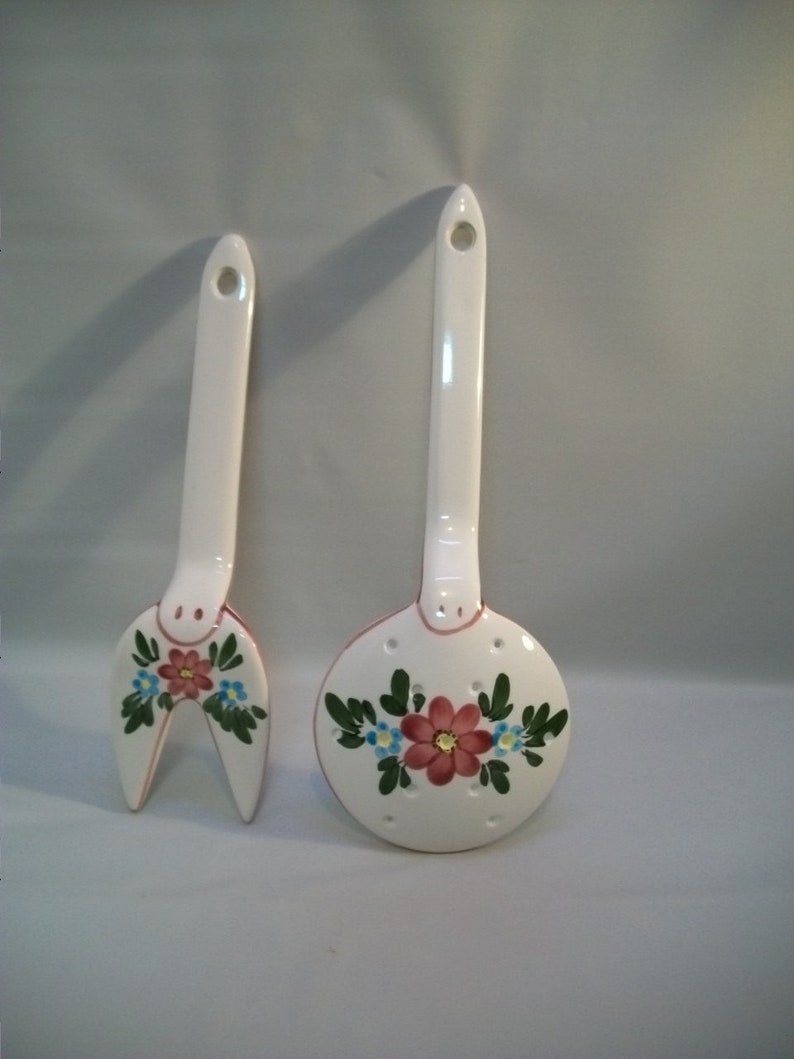 Vintage Ceramic Spoon and Fork Painted Ceramic Utensils Etsy