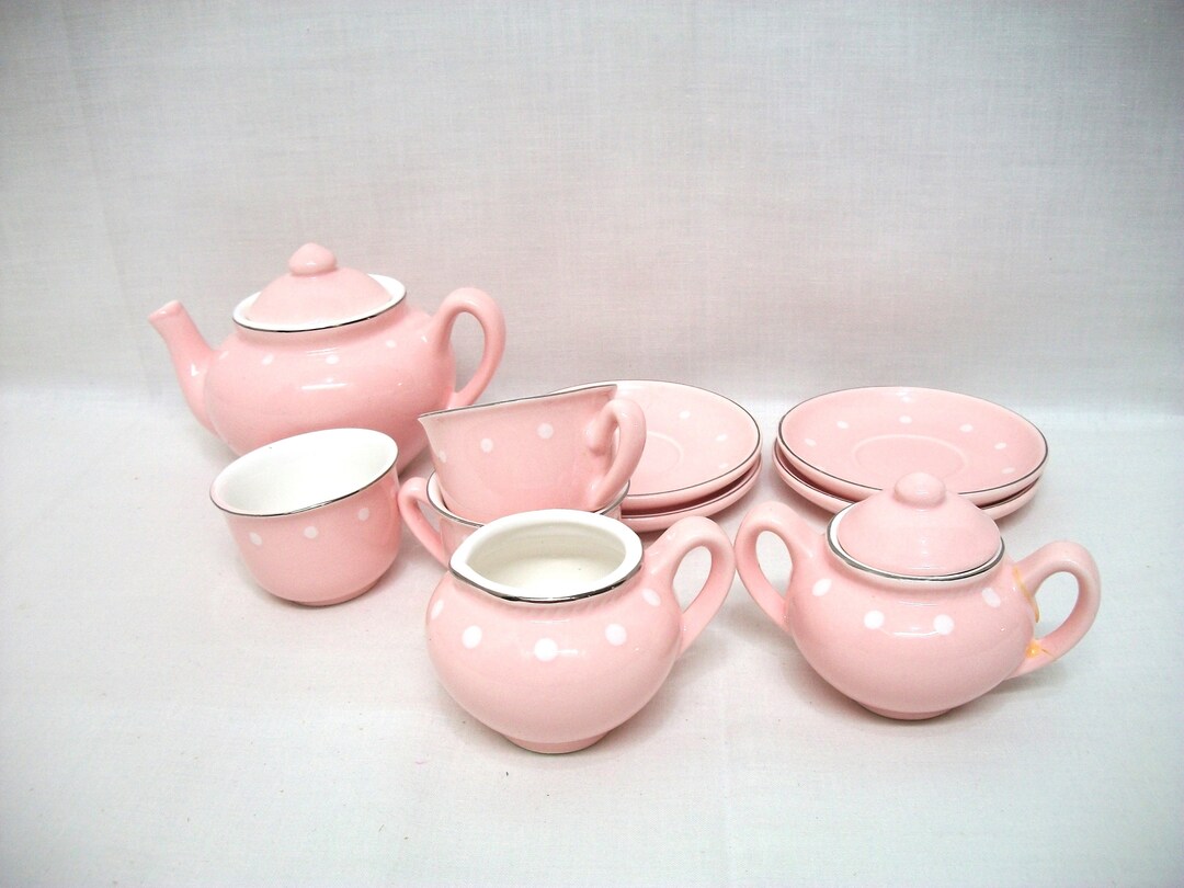 Vintage Childs Tea Set Small Tea Set Pink Polka Dot Tea Set Etsy