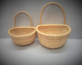 Vintage Wall Baskets, Set of Two Wall Baskets, Decorative Flower Baskets, Hanging Baskets, Fall Decorating, Wicker Baskets, Wood Bottoms,