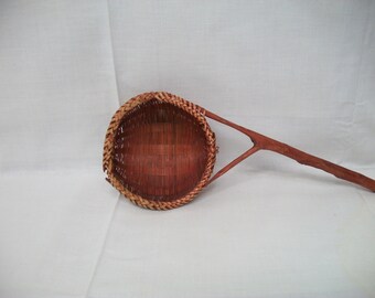 Vintage Small Basket with a Tree Branch handle, Spoon Basket, Wall Basket, Natural Decorating Supplies, Country Farmhouse Decorating,