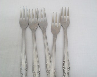 Vintage 5 Piece Set National Cocktail Forks, Made in Korea, Three Prong Tiny Forks, Snack Forks, Seafood Forks, Stainless Steel Utensils,
