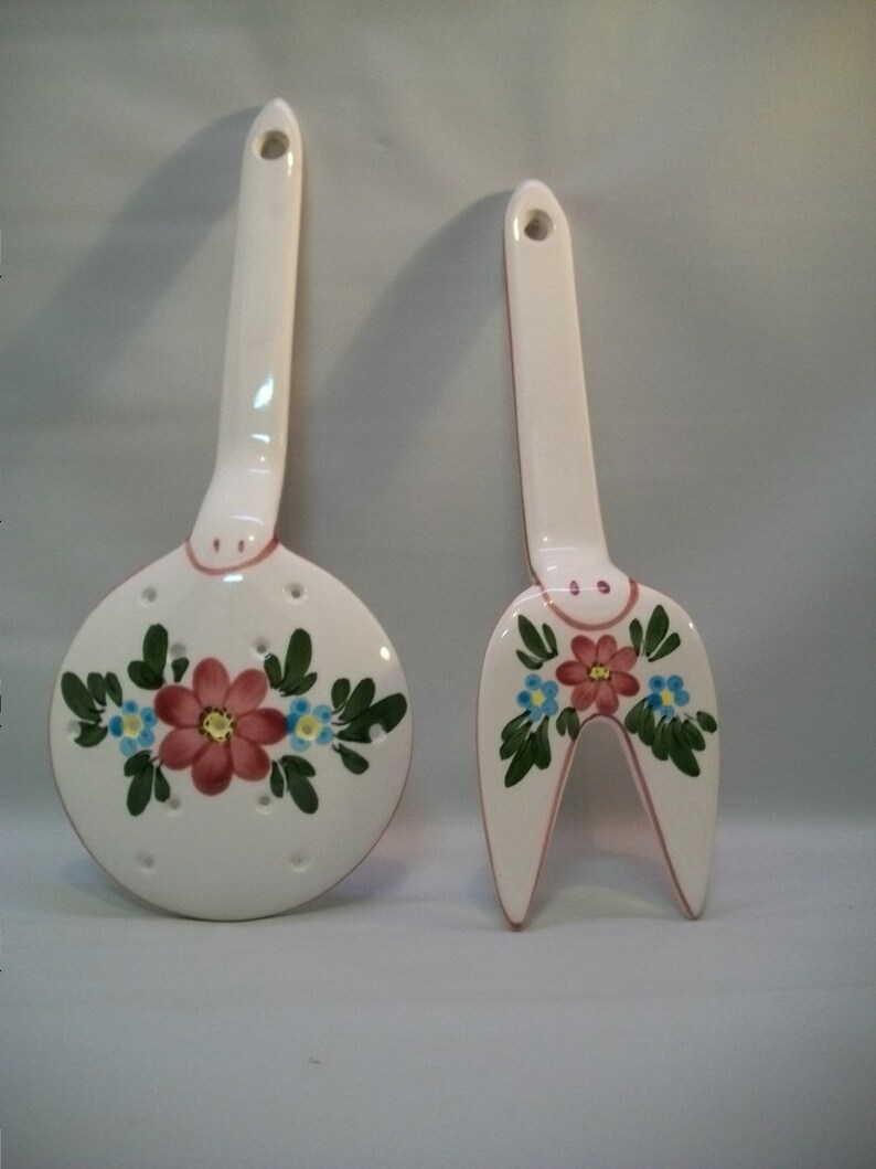 Vintage Ceramic Spoon and Fork Painted Ceramic Utensils Etsy