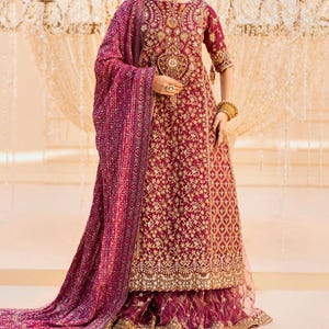 Handcrafted Pakistani Bridal Dress | Traditional Red & Gold Wedding Lehenga with Dupatta | Heavy Embellished Bridal Wear