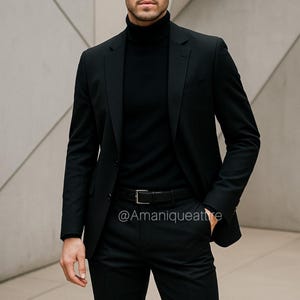 Elegant Black 2 Piece Men’s Suit | Custom Tailored Blazer & Pants | Formal, Wedding, Party, Office Wear