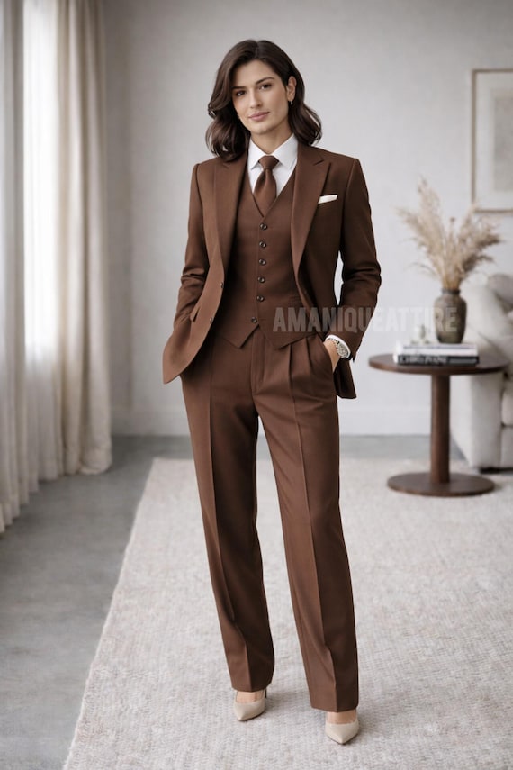 women's brown dress suit Buy Dark Brown Women's Suit Set Online 40