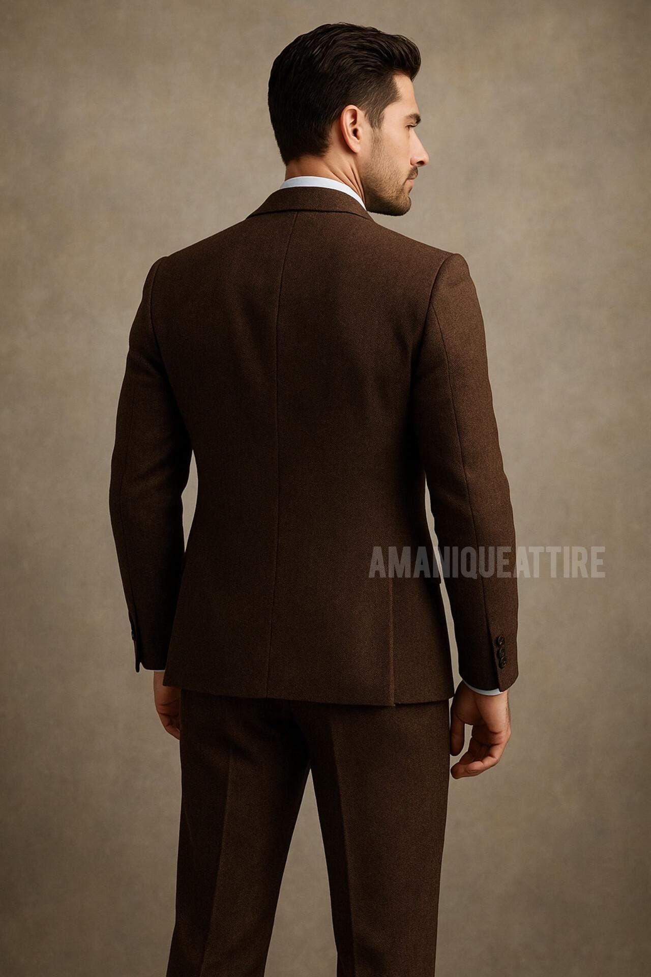 ブラウンツイード3ピーススーツ｜ベストとパンツ付きカスタムメイド