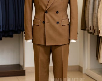 Mens brown double breasted suit | Custom tailored business outfit