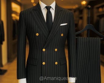 黒のダブルブレストスーツ：結婚式の新郎のフォーマルな服装 - Etsy 日本