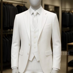 Men’s White 3 Piece Suit | Slim Fit Wedding Tuxedo | Formal Groom Outfit