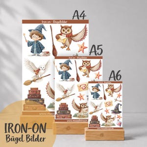 Bügelbilder randlos Set Zauber / Iron on / Hot Peel / Bügelbild Applikation bügeln Bügeleisen Eule Besen Hut Zauberer DTF Magic Bestseller