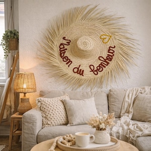 Customizable Palm Leaf Wall Hat – Boho Wall Decor – Handmade Natural Home Decor