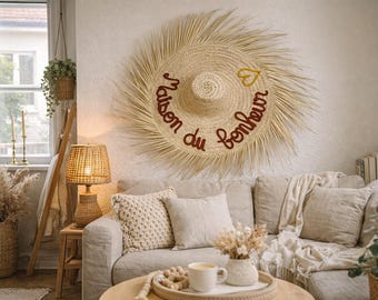 Chapeau mural personnalisable en feuille de palmier – Décoration murale bohème – Déco maison naturelle fait main