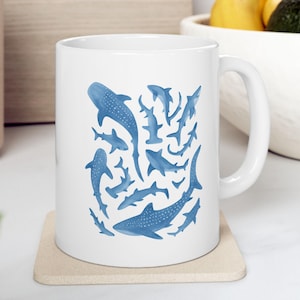 Kubek z rekinem wielorybim, kubek z rekinem młotem, prezent dla miłośnika oceanów, kubek do nurkowania z ceramiką, kubek do herbaty z rekinem