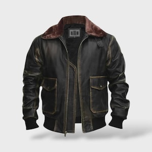 Handmade Aviator Leather Jacket–Men’s Vintage Pilot Flight Distressed Black Bomber Jacket -WWII Air Force Style Jacket–Gift for Him