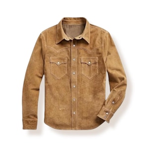 Handgefertigte Vintage Tan Brown Wildleder Trucker Jacke für Herren - Klassischer Western Cowboy Leder Bikermantel, Café Racer Style Geschenk für Ihn