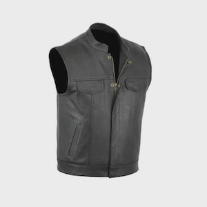 Handmade Men&#39;s Genuine Black Leather Biker Vest – Handmade Sons of Anarchy Style Men’s Motorcycle Waistcoat Gift for Him