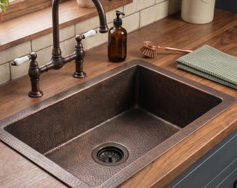 Hammered Copper Kitchen Sink – Rectangular Undermount Copper Sink – Handmade Farmhouse Copper Basin