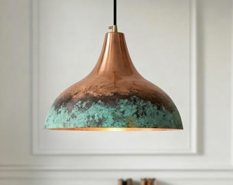 Handmade Turquoise Patina Copper Pendant Light, Moroccan Dome Lighting Fixture