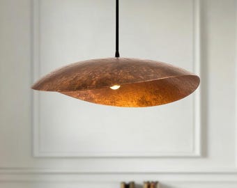 Lámpara colgante de cúpula de cobre martillado a mano, lámpara moderna para isla de cocina de estilo rústico.