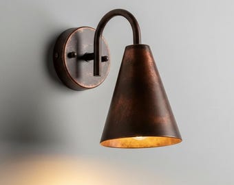 Industrial Wall Sconce Copper Lamp, Modern Rustic Wall Light, Handmade Copper Wall Lamp, Minimalist Bedside Lighting Fixture