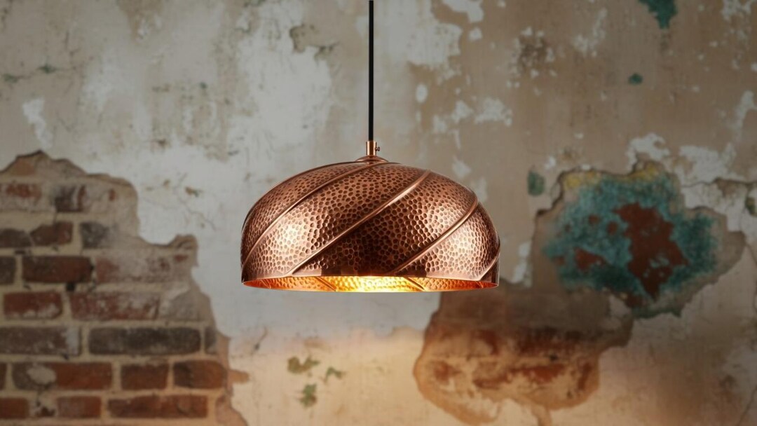 Oxidized Dome Copper Pendant Light Art, Handmade Hammered Copper Lamp ...