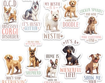 4" Dog Stickers for Pet Parents: Dog-themed Stickers Delights. Dog Doggy Puns, Waterproof Stickers, Laptop, Car, Water bottle Stickers.
