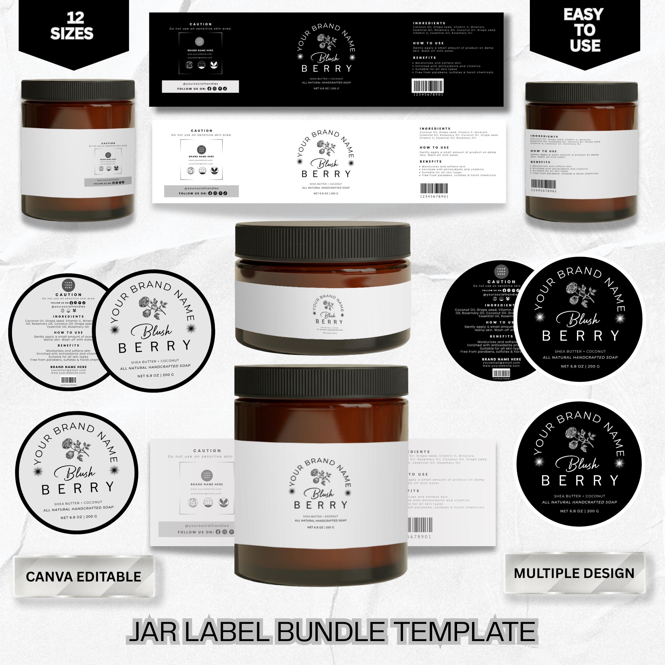 Jar Label Templates Bundle, 12 Sizes, Cosmetic Jar Labels, Minimalistic ...