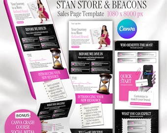 Plantilla de Canva para la página de ventas de Stan Store Beacons, página de ventas personalizable en Canva para Stan Store y Beacons, descarga instantánea de la plantilla de Canva.