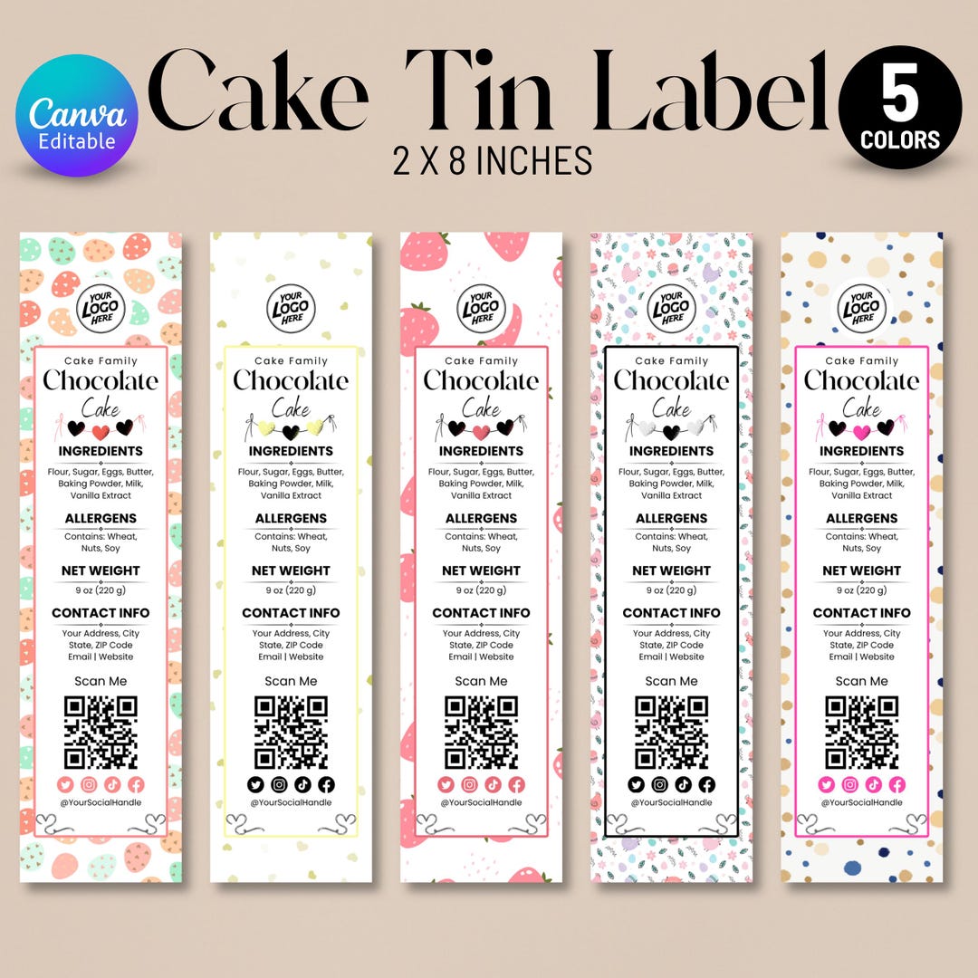 Mini Cake Tin Label, Editable Bakery Label, DIY Bakery Label, Small ...