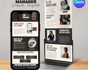 Portfolio Website Template Canva Template, Social Media Manager Website, Creative Website Template, Editable Website For Portfolio