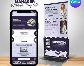 Portfolio Website Template Canva Template, Social Media Manager Website, Creative Website Template, Editable Website For Portfolio
