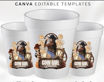 Styrofoam Cup Sticker, Cowgirl Birthday Sticker, Shot Glass Sticker, All Zodiac Signs, T-Shirt Design, Canva Template, Instant Download