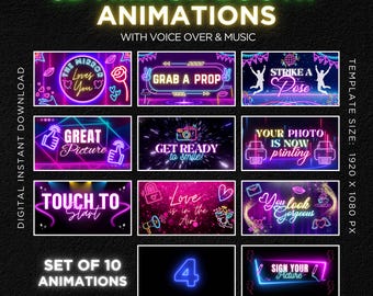 3D-animaties in spiegelcabine, scherm aanraken om te starten, aftellen, pose, liefde, compliment, Photo Booth Magische spiegelanimatie voor fotohokje
