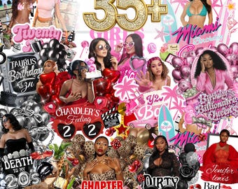 Styrofoam Cup stickers Miami,T-Shirt Designs,Editable Pink Cheetah,Cowgirl,Casino,Y2kBirthday Design Template Bundle, 35+Birthday Sticker,