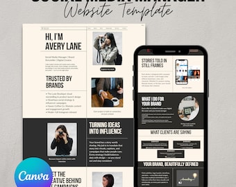 Portfolio Website Template Canva Template, Social Media Manager Website, Creative Website Template, Editable Website For Portfolio