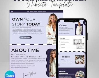 Portfolio Website Template Canva Template, Social Media Manager Website, Creative Website Template, Editable Website For Portfolio