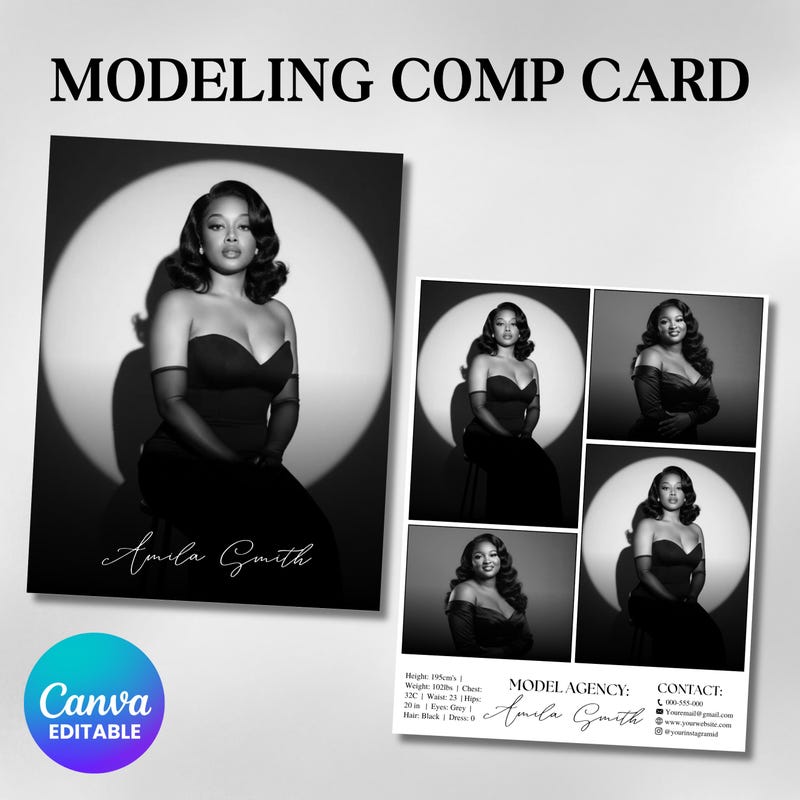 Professional Model Comp Card Examples Model Comp Card - Etsy