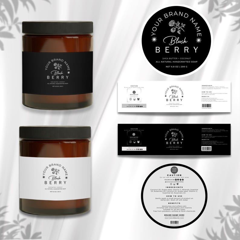 Jar Label Templates Bundle, 12 Sizes, Cosmetic Jar Labels, Minimalistic ...