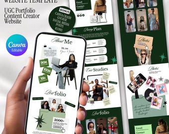 Modèle de portfolio UGC | Kit média Canva pour débutants (téléchargement numérique) | Kit média influenceur | Scrapbooking Canva | Créateur de contenu Canva | Page de vente Canva