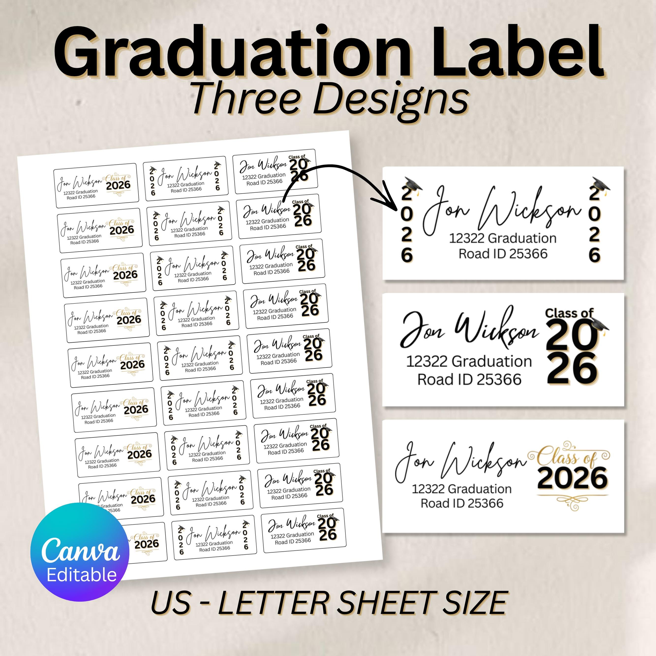 Grad Address Labels Graduation Announcement Mailing Label, Class of 2026 Labels, Grad Party ...