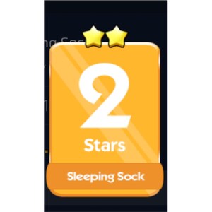May include: An orange graphic with two gold stars at the top. The number "2" is in white, with the word "Stars" below it. The text "Sleeping Sock" is in a separate orange bar at the bottom.